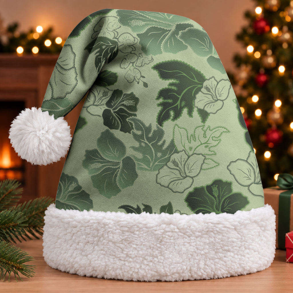 Vesuvian Green Aloha Hawaii Hibiscus Orchid Seamless Christmas Santa Hat LT14
