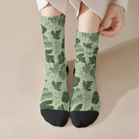 Vesuvian Green Aloha Hawaii Hibiscus Orchid Seamless Crew Socks LT14 Crew Socks Green - Polynesian Pride