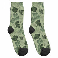 Vesuvian Green Aloha Hawaii Hibiscus Orchid Seamless Crew Socks LT14 - Polynesian Pride