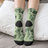Vesuvian Green Aloha Hawaii Hibiscus Orchid Seamless Crew Socks LT14 - Polynesian Pride