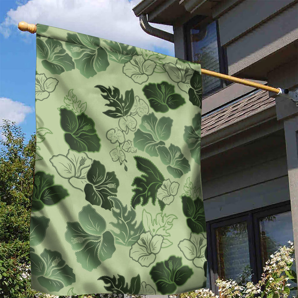 Vesuvian Green Aloha Hawaii Hibiscus Orchid Seamless Garden Flag