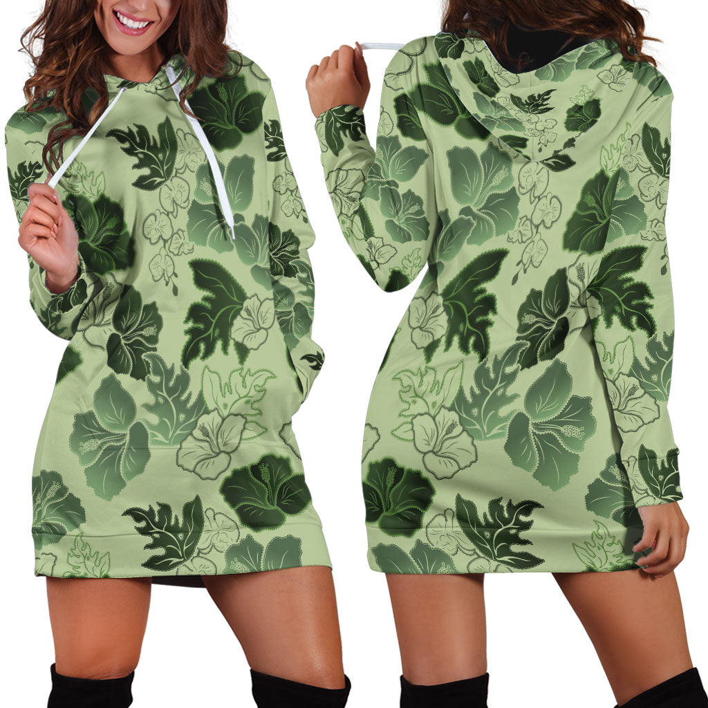 Vesuvian Green Aloha Hawaii Hibiscus Orchid Seamless Hoodie Dress LT14 - Polynesian Pride