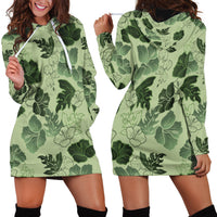 Vesuvian Green Aloha Hawaii Hibiscus Orchid Seamless Hoodie Dress LT14 - Polynesian Pride