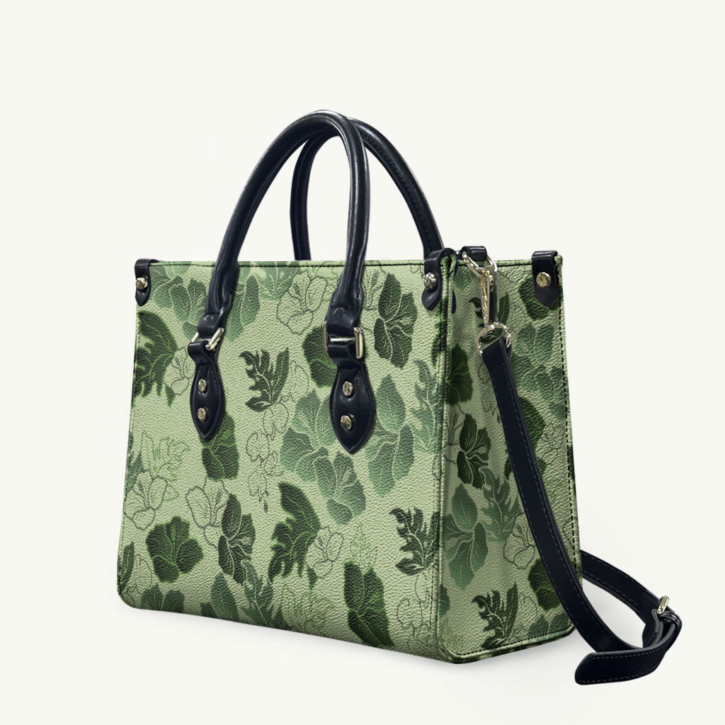 Vesuvian Green Aloha Hawaii Hibiscus Orchid Seamless Leather Bag