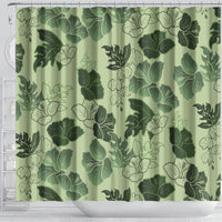 Vesuvian Green Aloha Hawaii Hibiscus Orchid Seamless Shower Curtain