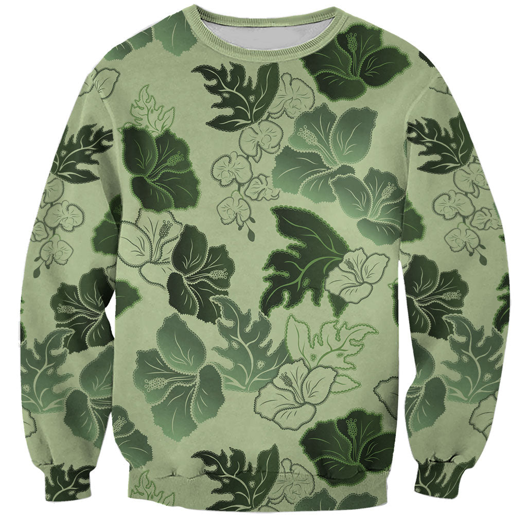 Vesuvian Green Aloha Hawaii Hibiscus Orchid Seamless Sweatshirt