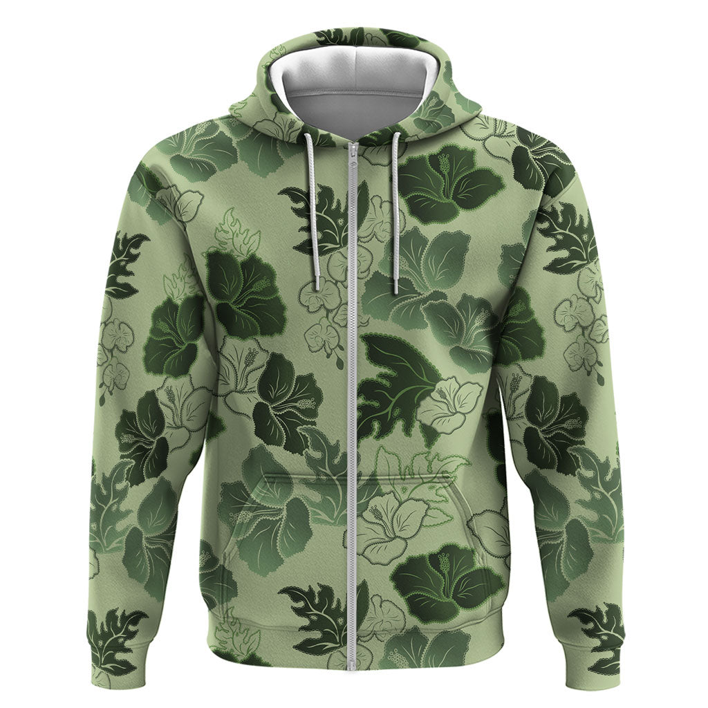 Vesuvian Green Aloha Hawaii Hibiscus Orchid Seamless Zip Hoodie