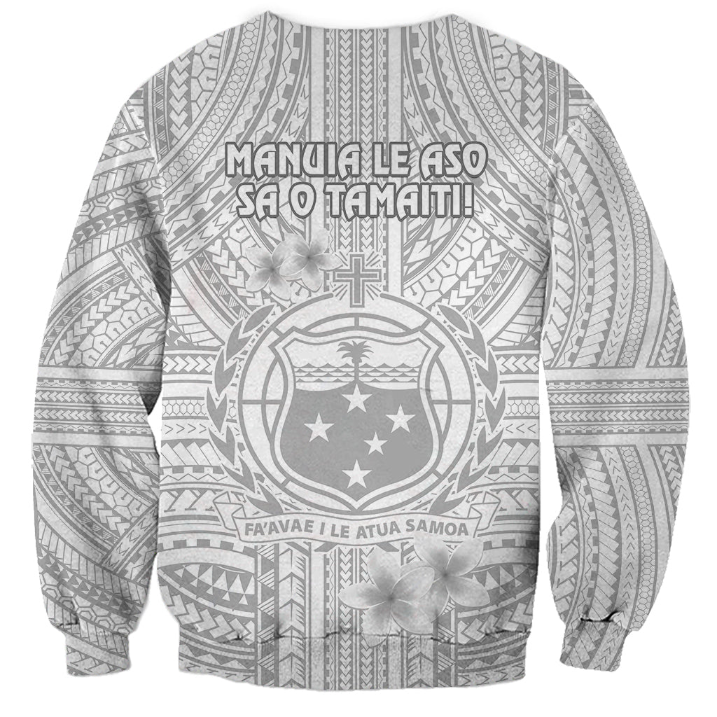 Samoa White Sunday Sweatshirt Manuia le Aso Sa o Tamaiti Polynesian Plumeria LT14 - Polynesian Pride