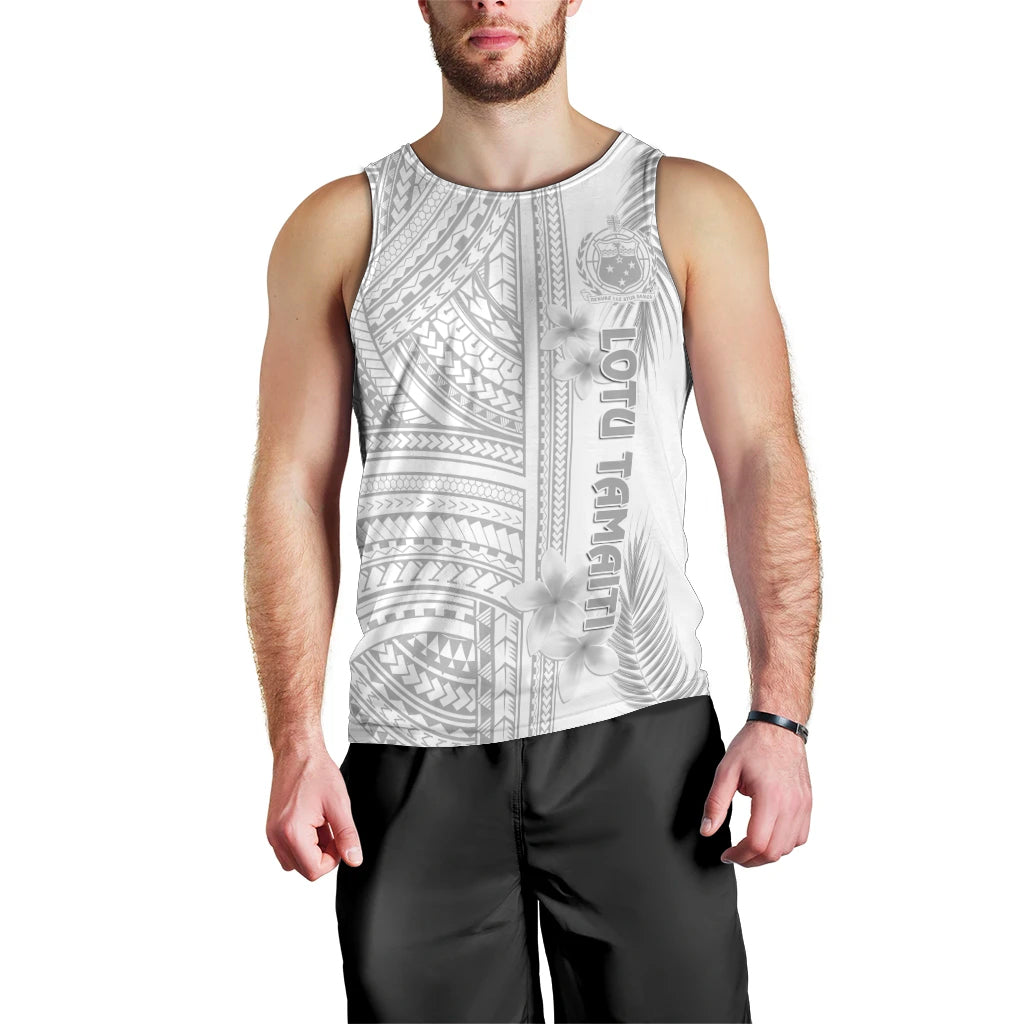 Personalised Samoa White Sunday Men Tank Top Manuia le Aso Sa o Tamaiti Polynesian Plumeria LT14 - Polynesian Pride