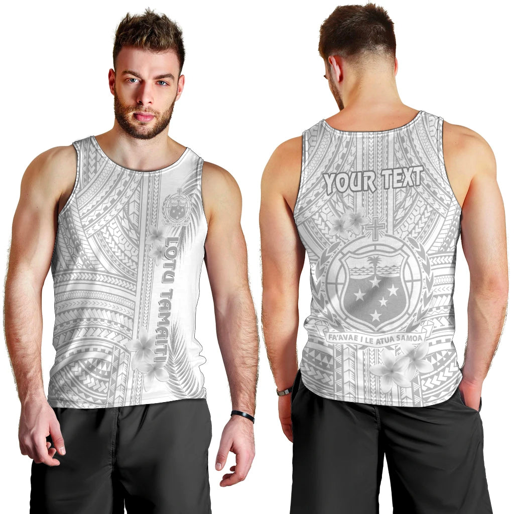 Personalised Samoa White Sunday Men Tank Top Manuia le Aso Sa o Tamaiti Polynesian Plumeria LT14 - Polynesian Pride
