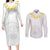 Samoa White Sunday Couples Matching Long Sleeve Bodycon Dress and Long Sleeve Button Shirts Lotu Tamaiti 2023 With Coat Of Arms LT14 White - Polynesian Pride