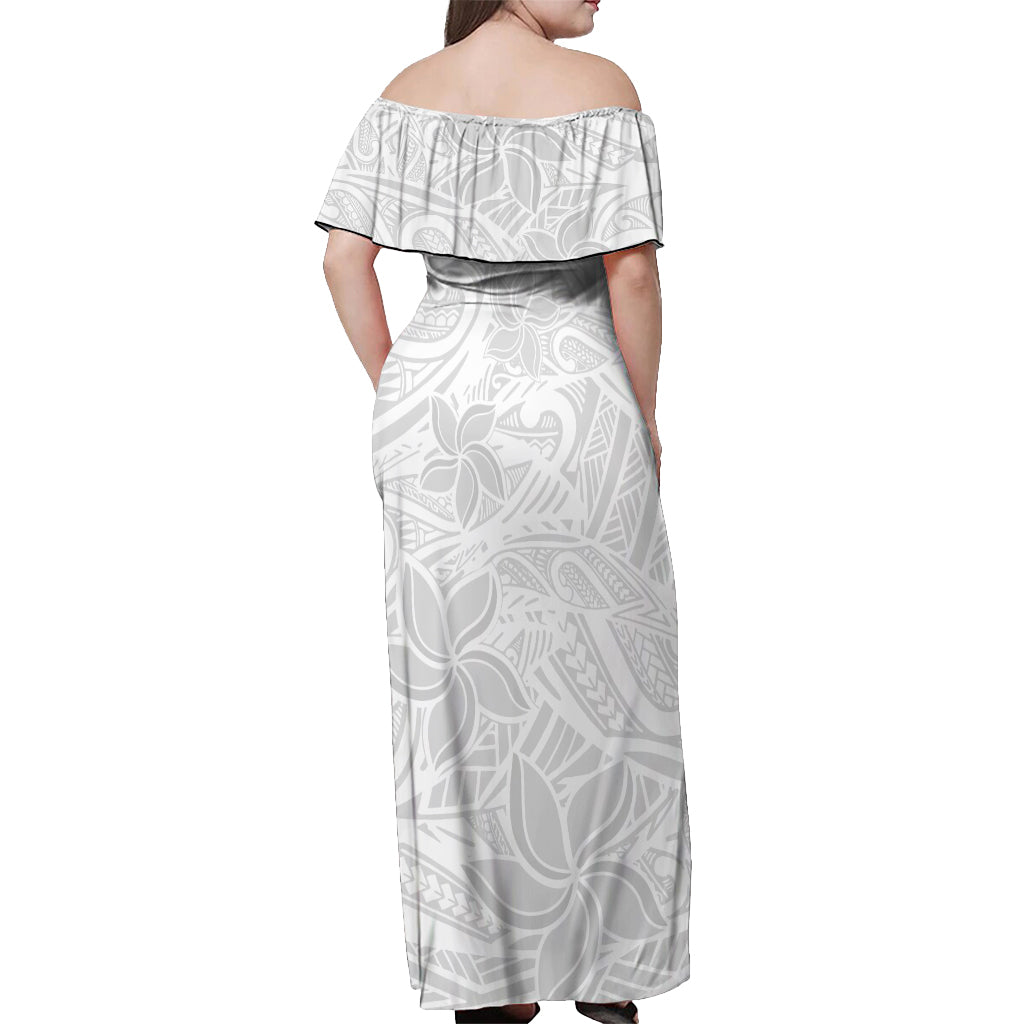 Polynesia White Sunday Off Shoulder Maxi Dress Polynesian Pattern With Tropical Flowers LT14 - Polynesian Pride