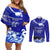 Personalised American Samoa Fautasi Race Couples Matching Off Shoulder Short Dress and Long Sleeve Button Shirts Eagle With Polynesian Pattern LT14 Blue - Polynesian Pride