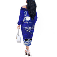Personalised American Samoa Fautasi Race Off The Shoulder Long Sleeve Dress Eagle With Polynesian Pattern LT14 - Polynesian Pride