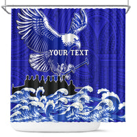Personalised American Samoa Fautasi Race Shower Curtain Eagle With Polynesian Pattern LT14 Blue - Polynesian Pride