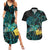 New Zealand Fantail Bird Couples Matching Summer Maxi Dress and Hawaiian Shirt Maori Piwakawaka Kowhai - Paua Shell Pattern