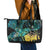 New Zealand Fantail Bird Leather Tote Bag Maori Piwakawaka Kowhai - Paua Shell Pattern