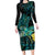 New Zealand Fantail Bird Long Sleeve Bodycon Dress Maori Piwakawaka Kowhai - Paua Shell Pattern