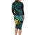 New Zealand Fantail Bird Long Sleeve Bodycon Dress Maori Piwakawaka Kowhai - Paua Shell Pattern