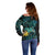 New Zealand Fantail Bird Off Shoulder Sweater Maori Piwakawaka Kowhai - Paua Shell Pattern