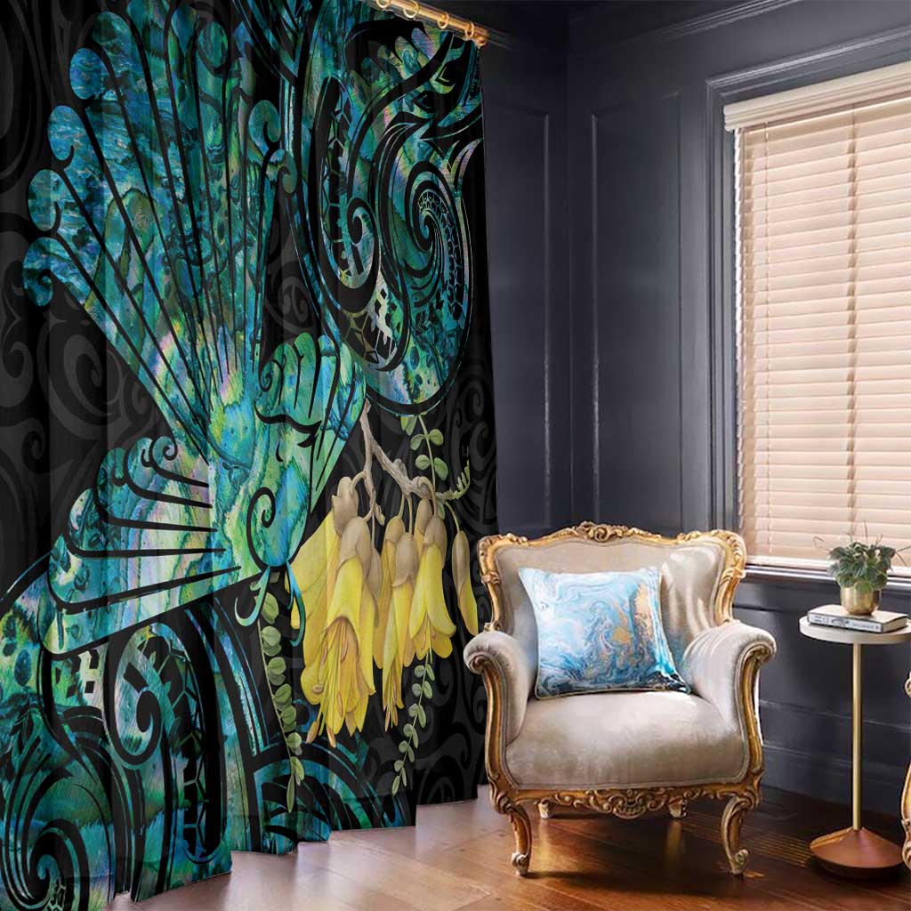 New Zealand Fantail Bird Window Curtain Maori Piwakawaka Kowhai - Paua Shell Pattern LT14 - Polynesian Pride