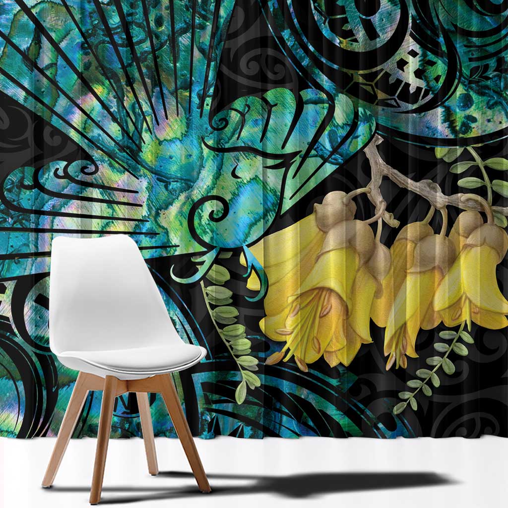 New Zealand Fantail Bird Window Curtain Maori Piwakawaka Kowhai - Paua Shell Pattern LT14 - Polynesian Pride