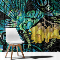 New Zealand Fantail Bird Window Curtain Maori Piwakawaka Kowhai - Paua Shell Pattern LT14 - Polynesian Pride