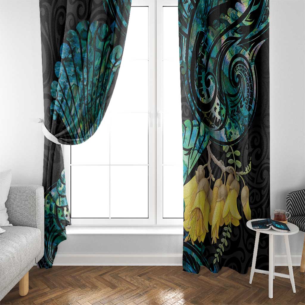 New Zealand Fantail Bird Window Curtain Maori Piwakawaka Kowhai - Paua Shell Pattern LT14 - Polynesian Pride