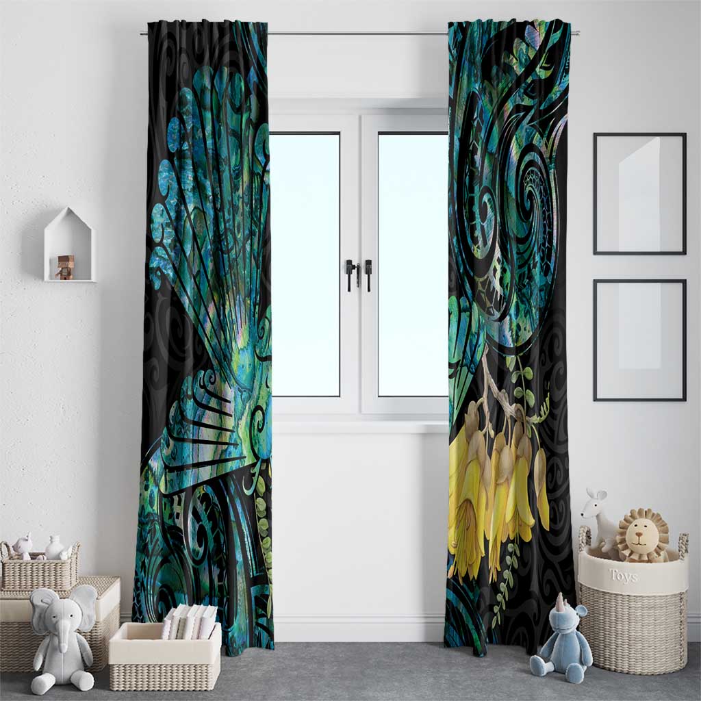 New Zealand Fantail Bird Window Curtain Maori Piwakawaka Kowhai - Paua Shell Pattern LT14 - Polynesian Pride