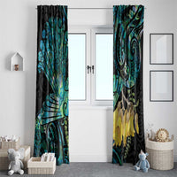 New Zealand Fantail Bird Window Curtain Maori Piwakawaka Kowhai - Paua Shell Pattern LT14 - Polynesian Pride