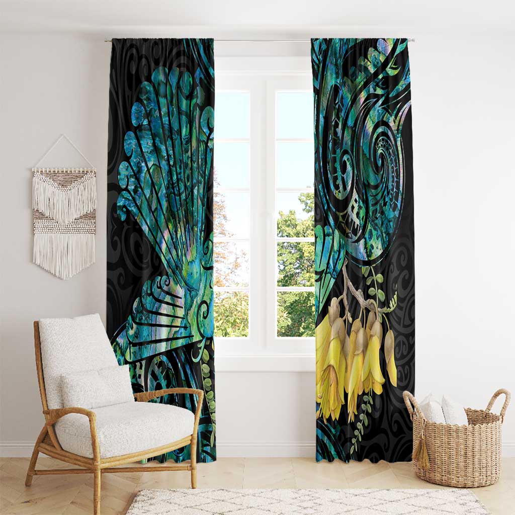 New Zealand Fantail Bird Window Curtain Maori Piwakawaka Kowhai - Paua Shell Pattern LT14 - Polynesian Pride