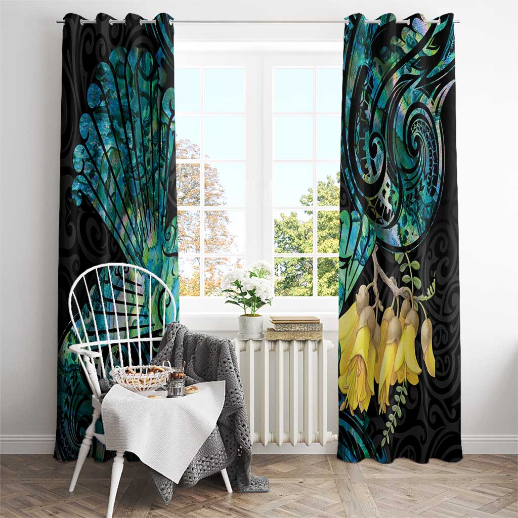 New Zealand Fantail Bird Window Curtain Maori Piwakawaka Kowhai - Paua Shell Pattern LT14 - Polynesian Pride
