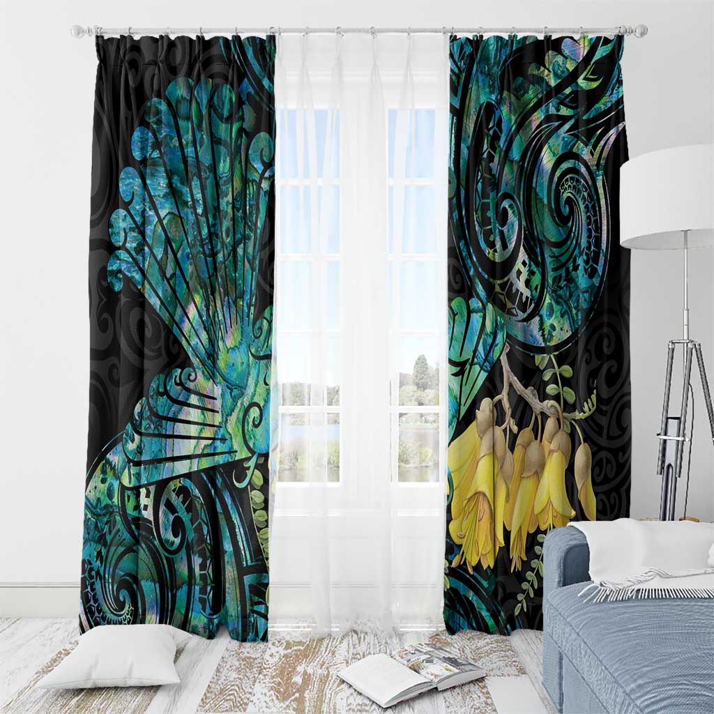 New Zealand Fantail Bird Window Curtain Maori Piwakawaka Kowhai - Paua Shell Pattern LT14 - Polynesian Pride