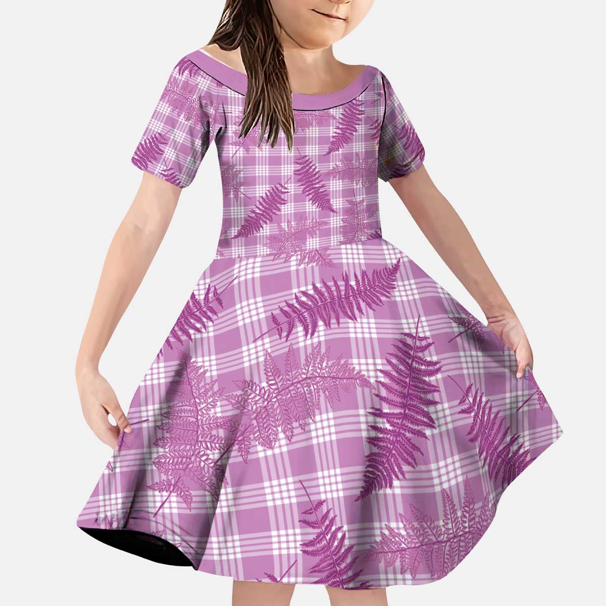Pink Palaka Hawaii Palapalai Kid Short Sleeve Dress Hawaiian Fern LT14 KID Pink - Polynesian Pride