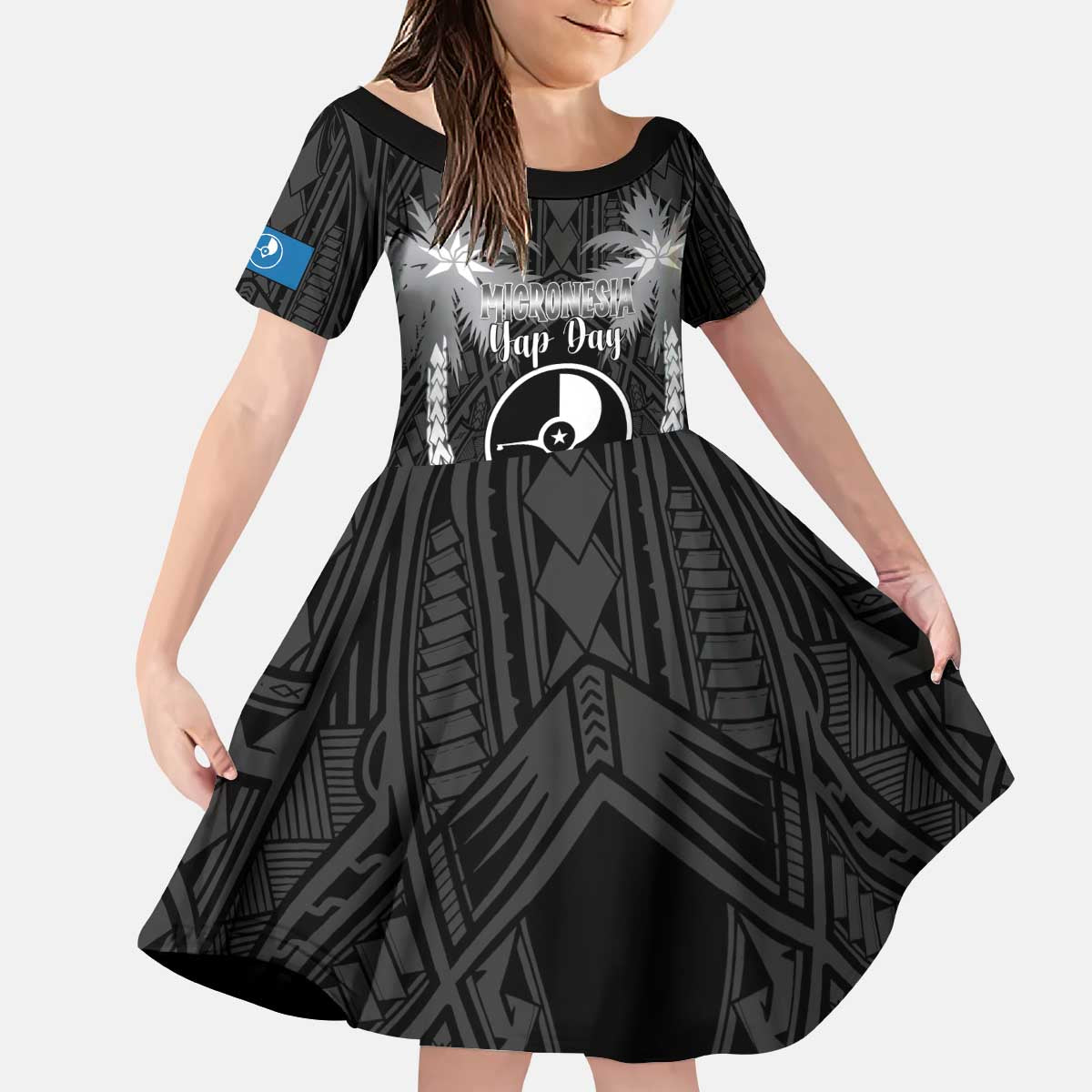 FSM Yap Day Kid Short Sleeve Dress 2025 Wa'ab Micronesia Black Color LT14 KID Black - Polynesian Pride