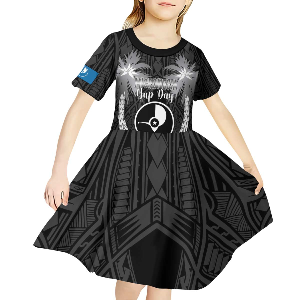 FSM Yap Day Kid Short Sleeve Dress 2025 Wa'ab Micronesia Black Color LT14 - Polynesian Pride