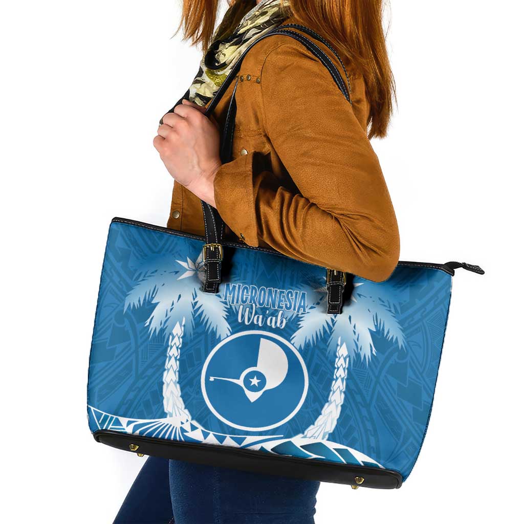 FSM Yap Day Leather Tote Bag 2025 Wa'ab Micronesia Flag Color LT14 Blue - Polynesian Pride