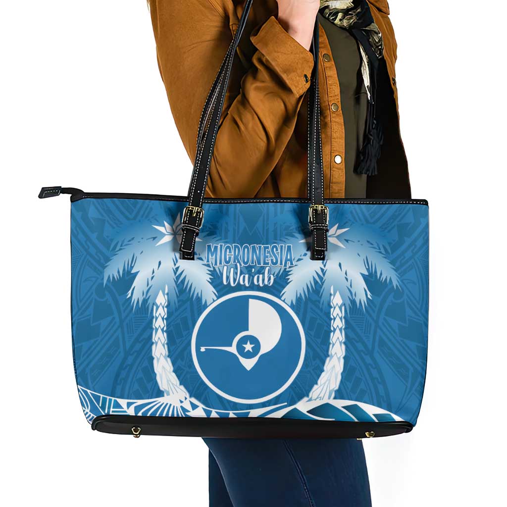 FSM Yap Day Leather Tote Bag 2025 Wa'ab Micronesia Flag Color LT14 - Polynesian Pride