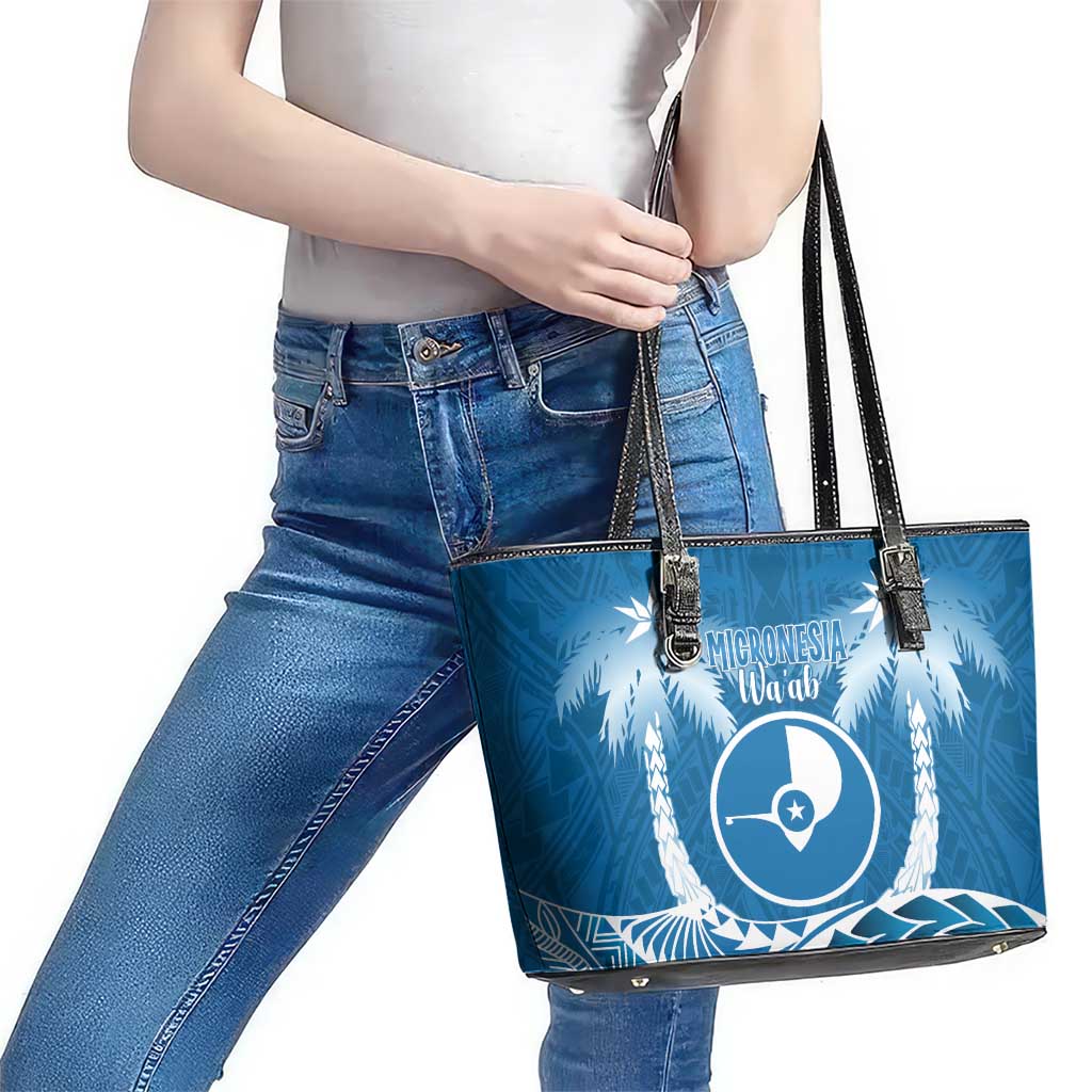 FSM Yap Day Leather Tote Bag 2025 Wa'ab Micronesia Flag Color LT14 - Polynesian Pride
