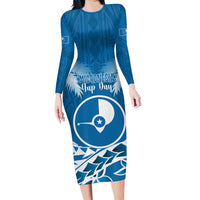 FSM Yap Day Long Sleeve Bodycon Dress 2025 Wa'ab Micronesia Flag Color LT14 Long Dress Blue - Polynesian Pride