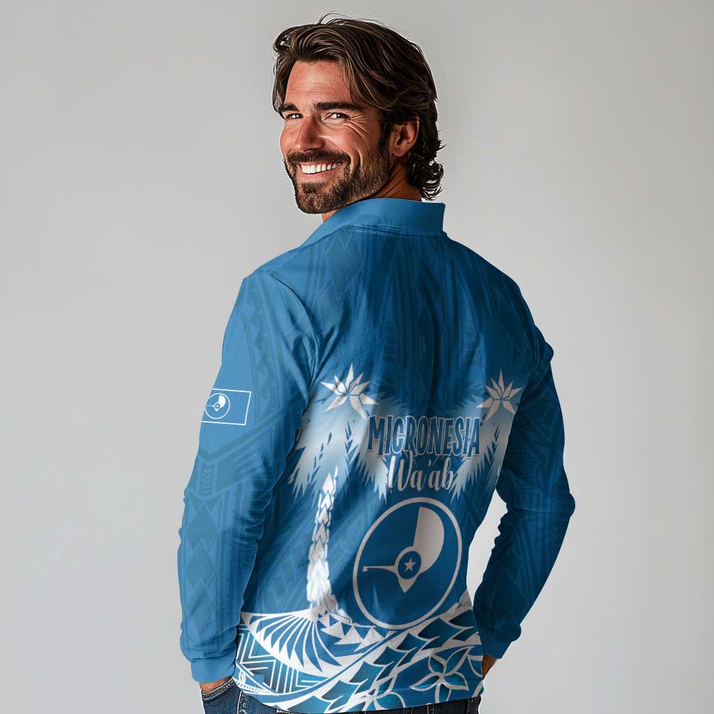 FSM Yap Day Long Sleeve Polo Shirt 2025 Wa'ab Micronesia Flag Color LT14 - Polynesian Pride