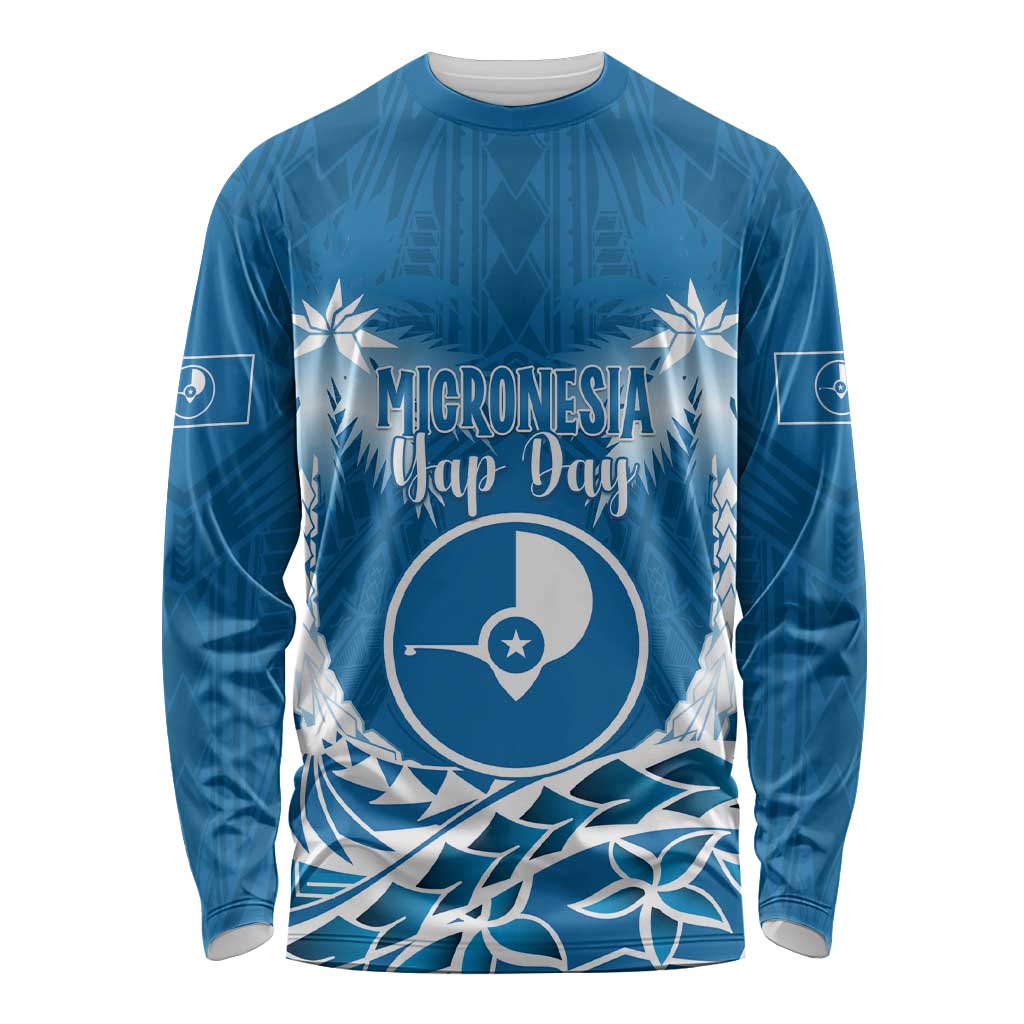 FSM Yap Day Long Sleeve Shirt 2025 Wa'ab Micronesia Flag Color LT14 Unisex Blue - Polynesian Pride