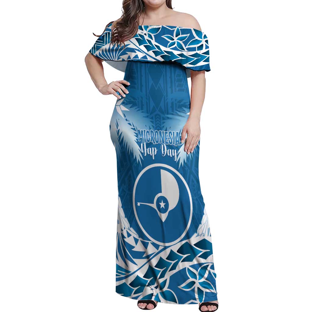 FSM Yap Day Off Shoulder Maxi Dress 2025 Wa'ab Micronesia Flag Color LT14 Women Blue - Polynesian Pride