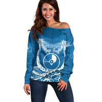FSM Yap Day Off Shoulder Sweater 2025 Wa'ab Micronesia Flag Color LT14 Women Blue - Polynesian Pride