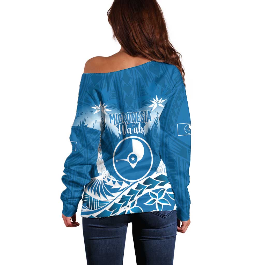 FSM Yap Day Off Shoulder Sweater 2025 Wa'ab Micronesia Flag Color LT14 - Polynesian Pride