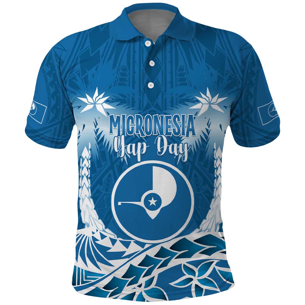 FSM Yap Day Polo Shirt 2025 Wa'ab Micronesia Flag Color LT14 Blue - Polynesian Pride