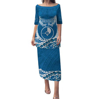 FSM Yap Day Puletasi 2025 Wa'ab Micronesia Flag Color LT14 Long Dress Blue - Polynesian Pride