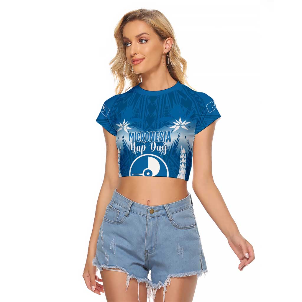 FSM Yap Day Raglan Cropped T Shirt 2025 Wa'ab Micronesia Flag Color LT14 Female Blue - Polynesian Pride