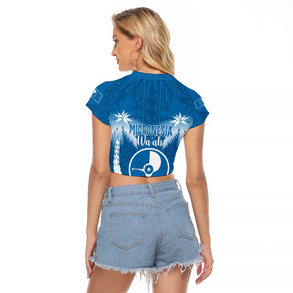 FSM Yap Day Raglan Cropped T Shirt 2025 Wa'ab Micronesia Flag Color LT14 - Polynesian Pride