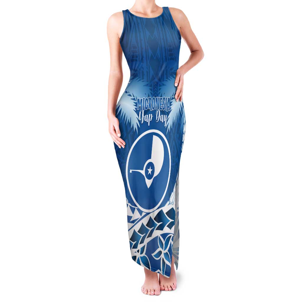 FSM Yap Day Tank Maxi Dress 2025 Wa'ab Micronesia Flag Color LT14 Women Blue - Polynesian Pride